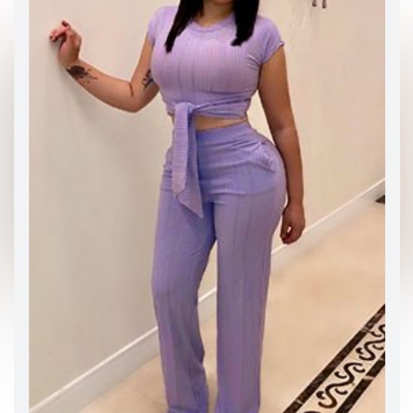 Ribbed Crop Top and Pant Set - Picture 2 of 6